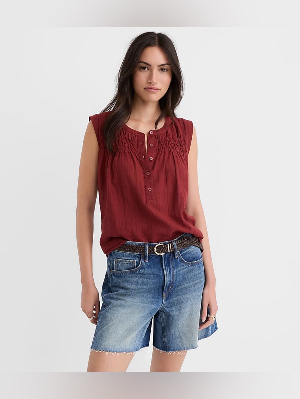 🆕 LOFT Mixed Media Pleated Yoke Tank - Sz L